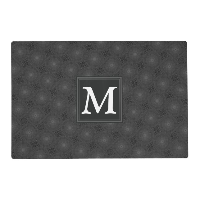 Monogram charcoal circles pattern placemat (Front)