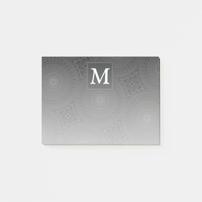Monogram charcoal circles pattern post-it notes (Front)