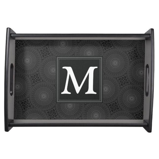 Monogram charcoal circles pattern serving tray (Front)