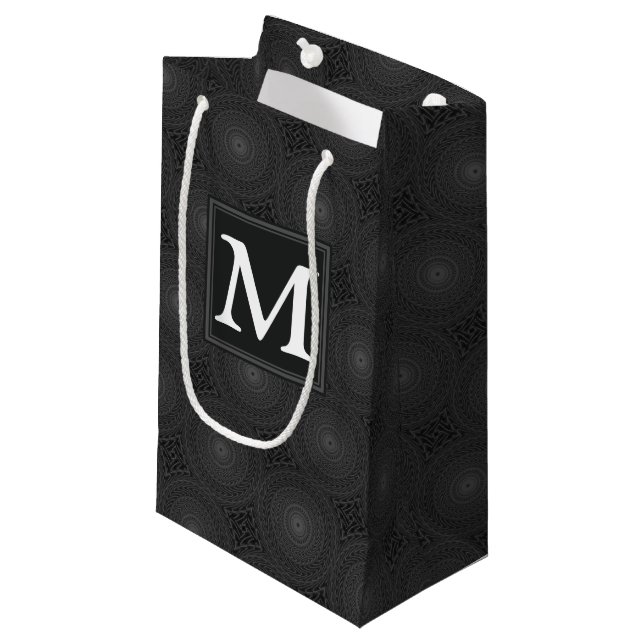 Monogram charcoal circles pattern small gift bag (Front Angled)