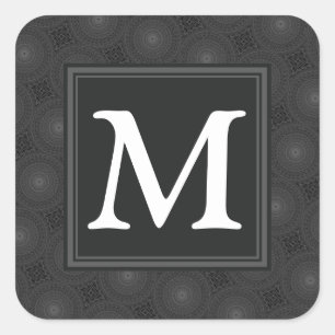 Monogram charcoal circles pattern square sticker