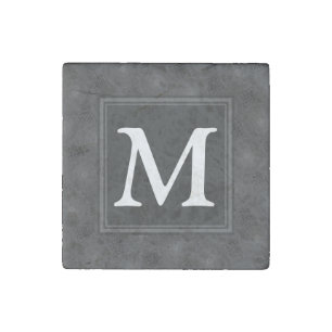 Monogram charcoal circles pattern stone magnet