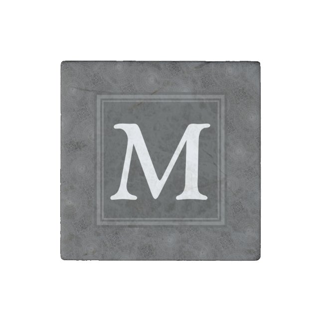 Monogram charcoal circles pattern stone magnet (Front)