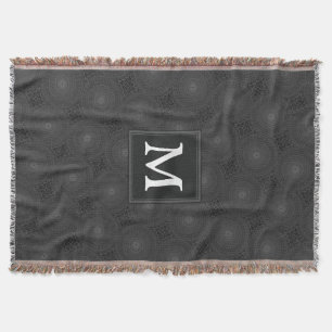 Monogram charcoal circles pattern throw blanket