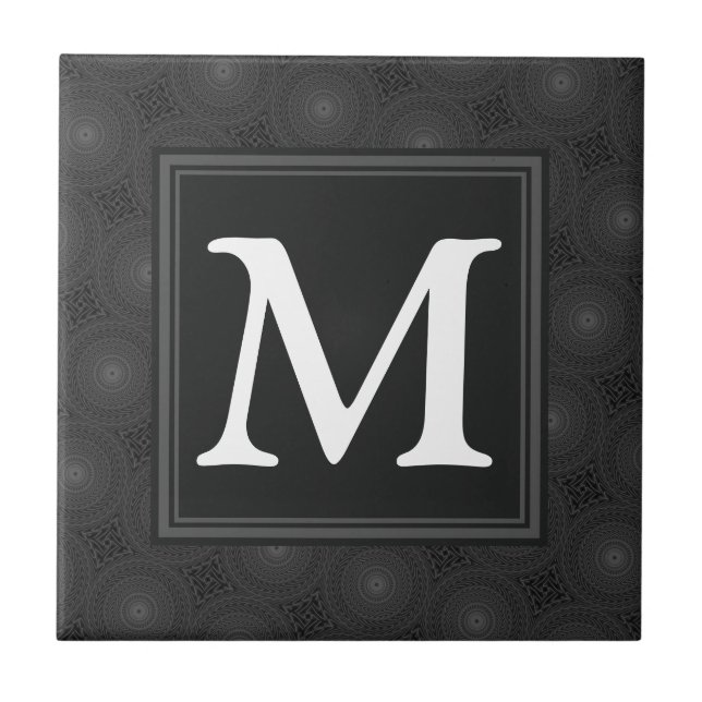 Monogram charcoal circles pattern tile (Front)