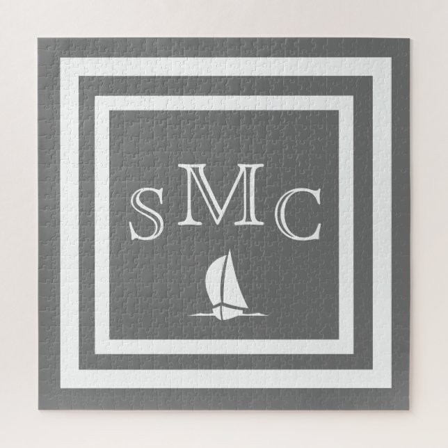MONOGRAM Charcoal Gray Solid color  plain Jigsaw Puzzle (Vertical)