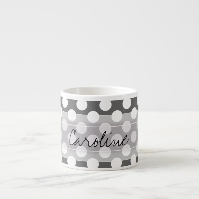 Monogram Charcoal Gray White Polka Dot Pattern Espresso Cup (Front)