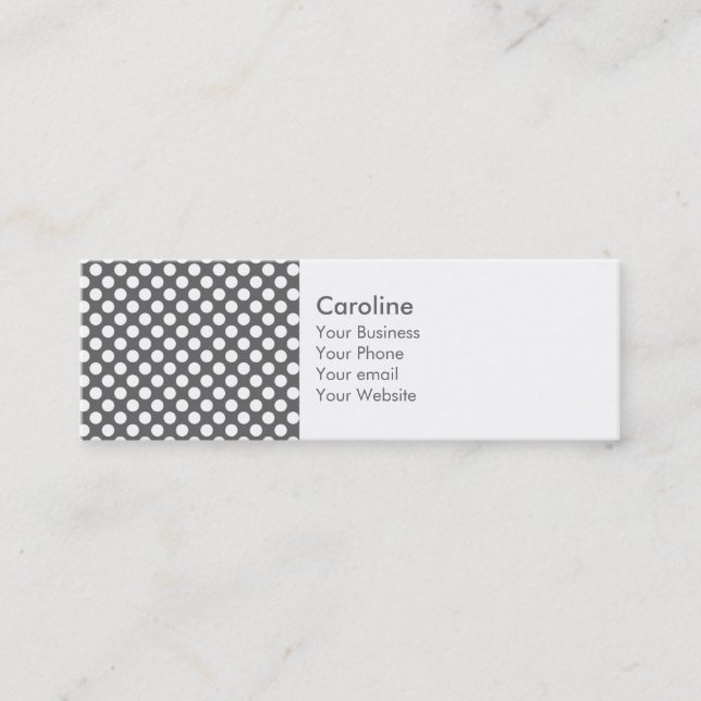 Monogram Charcoal Gray White Polka Dot Pattern Mini Business Card (Front)