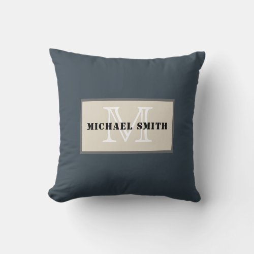 Monogram Charcoal Solid Color Background Throw Pillow
