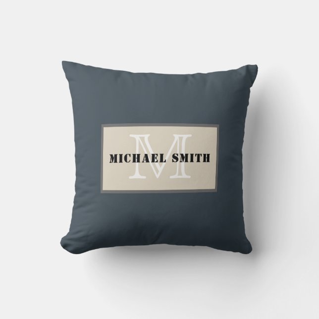 Monogram Charcoal Solid Color Background Throw Pillow (Front)
