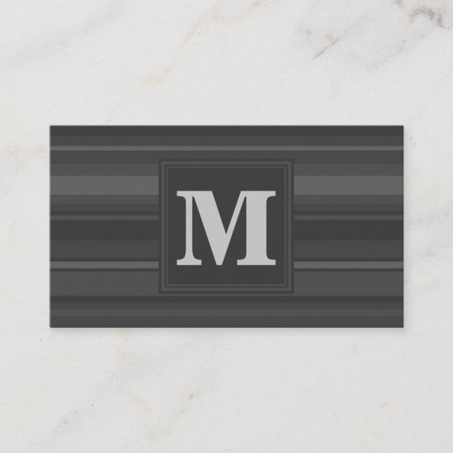 Monogram charcoal stripes business card (Front)