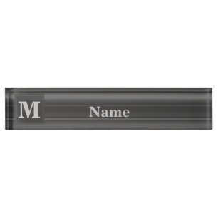 Monogram charcoal stripes desk name plate