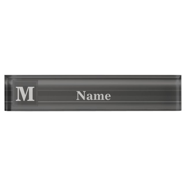 Monogram charcoal stripes desk name plate (Front)