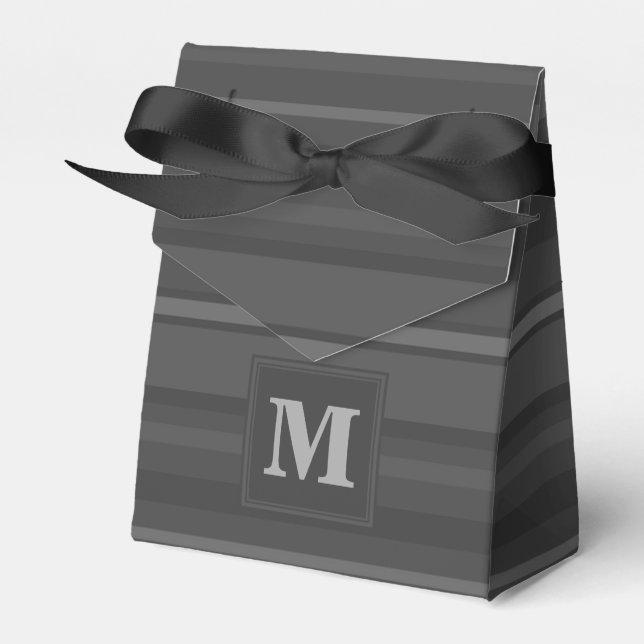 Monogram charcoal stripes favor boxes (Front Side)
