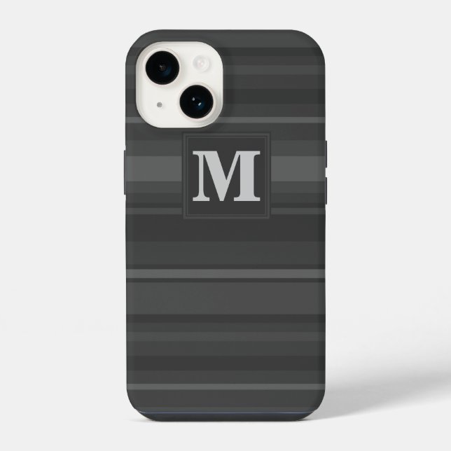 Monogram charcoal stripes iphone case (Back)