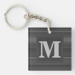 Monogram charcoal stripes keychain