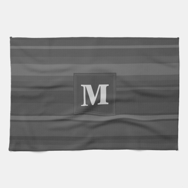 Monogram charcoal stripes kitchen towel (Horizontal)