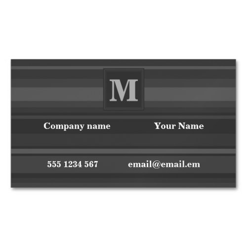 Monogram charcoal stripes magnetic business card