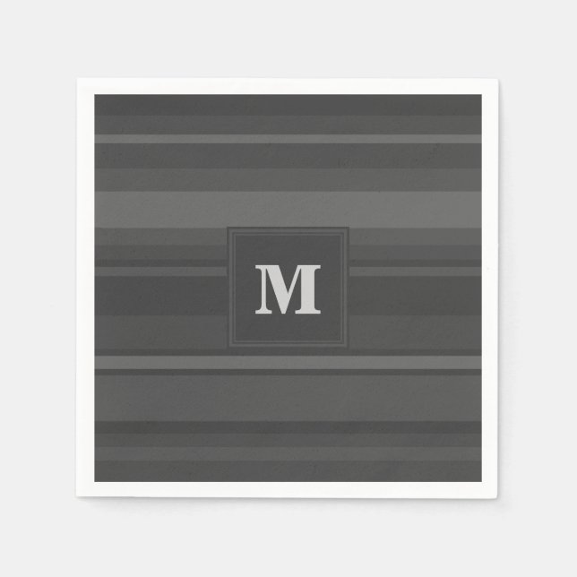 Monogram charcoal stripes paper napkins (Front)