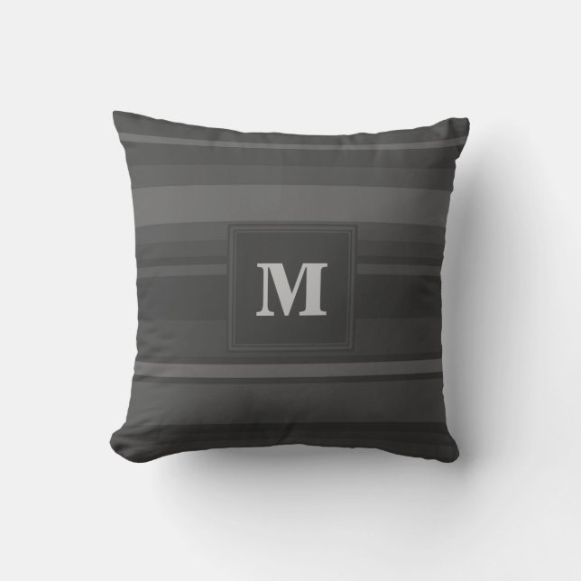 Monogram charcoal stripes throw pillow (Front)