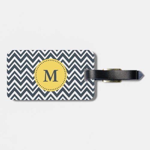 Monogram Charcoal White and Yellow Zigzag Pattern Luggage Tag