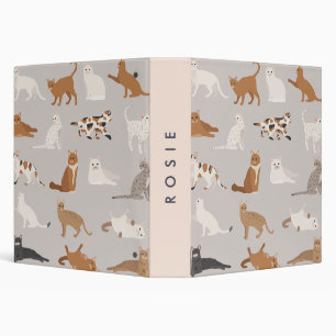 Monogram Charming Cat Pattern Cat Lovers 3 Ring Binder