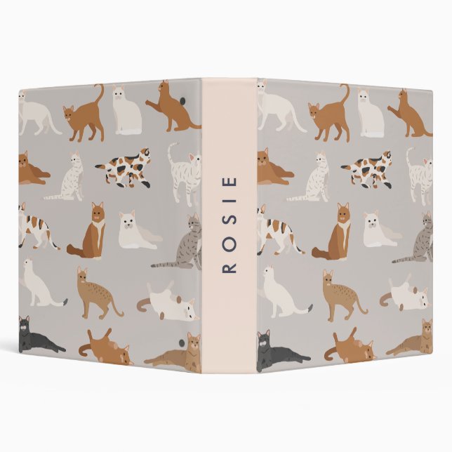 Monogram Charming Cat Pattern Cat Lovers 3 Ring Binder (Background)
