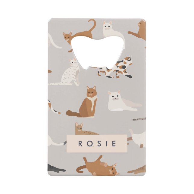Monogram Charming Cat Pattern Cat Lovers Credit Card Bottle Opener (Front)