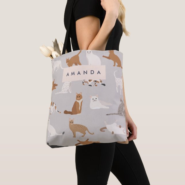 Monogram Charming Cat Pattern Cat Lovers Tote Bag (Close Up)