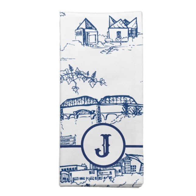Monogram Chattanooga Toile Blue Cloth Napkin (Folded)