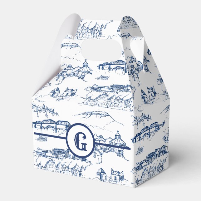 Monogram Chattanooga Toile Blue Favor Boxes (Front Side)
