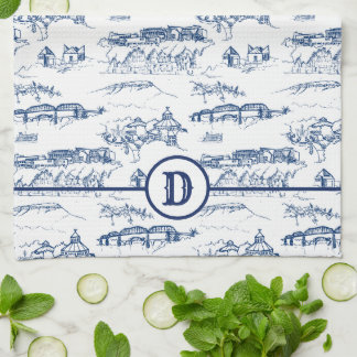 Monogram Chattanooga Toile Blue Kitchen Towel