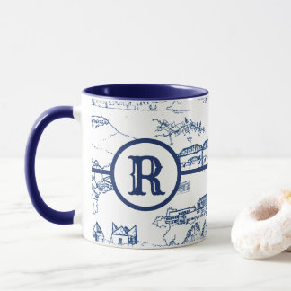 Monogram Chattanooga Toile Blue Mug