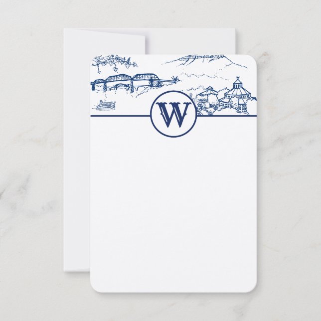 Monogram Chattanooga Toile Blue Note Card (Front)