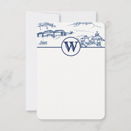 Monogram Chattanooga Toile Blue Note Card