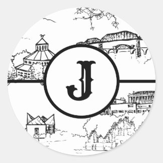 Monogram Chattanooga Toile Classic Round Sticker