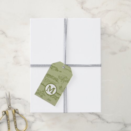 Monogram Chattanooga Toile Green Gift Tags