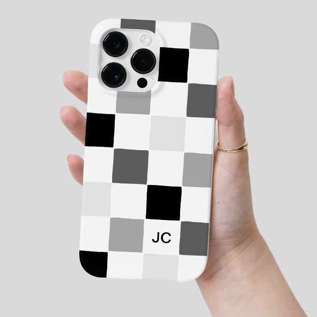 Monogram Checkered Black and Gray Modern Pattern Case-Mate iPhone Case (Monogram Checkered Black and Gray Modern Pattern Case-Mate iPhone Case)