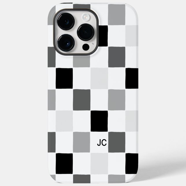 Monogram Checkered Black and Gray Modern Pattern Case-Mate iPhone Case (Back)