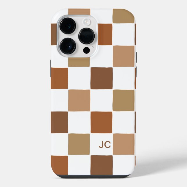 Monogram Checkered Brown Modern Simple Pattern Iphone Case (Back)