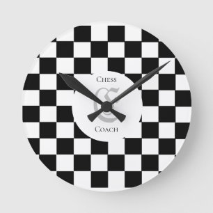 Monogram Checkered Custom Name Initial Profession Round Clock