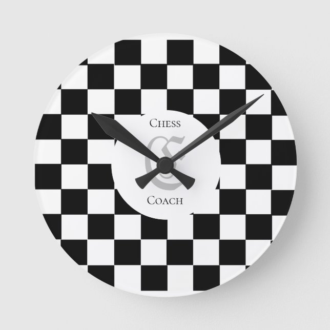 Monogram Checkered Custom Name Initial Profession Round Clock (Front)