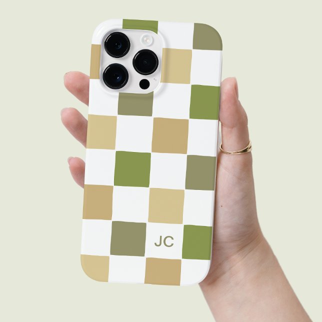 Monogram Checkered Green and Beige Modern Pattern Case-Mate iPhone Case (Monogram Checkered Green and Beige Modern Pattern Case-Mate iPhone Case)