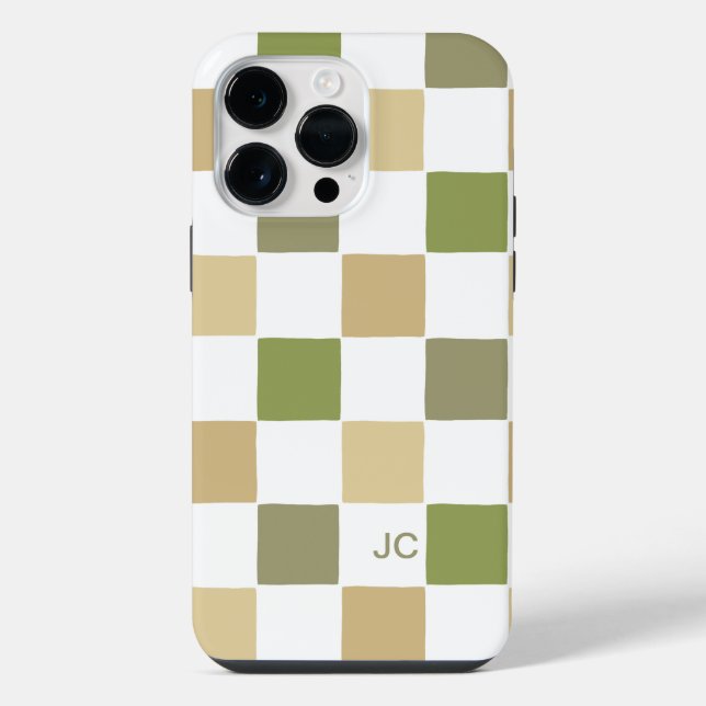Monogram Checkered Green and Beige Modern Pattern Iphone Case (Back)