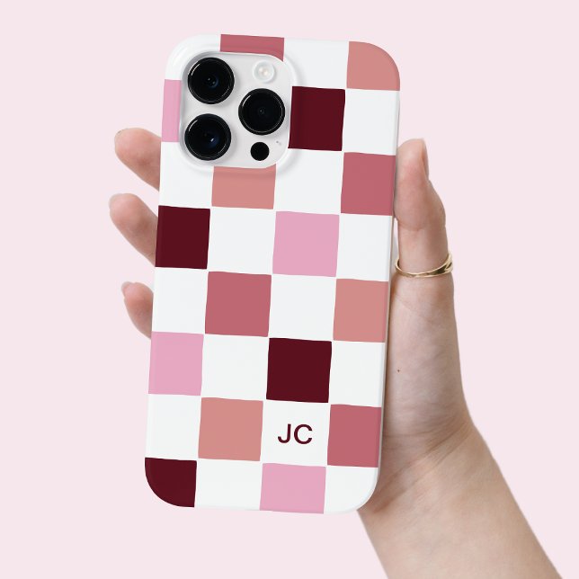 Monogram Checkered Pink Modern Simple Pattern Case-Mate iPhone Case (Monogram Checkered Pink Modern Simple Pattern Case-Mate iPhone Case)