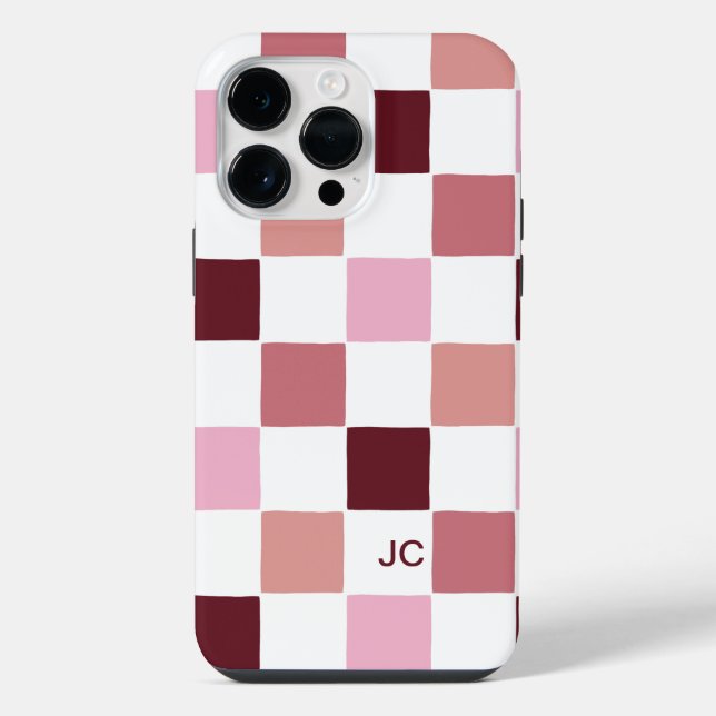 Monogram Checkered Pink Modern Simple Pattern Iphone Case (Back)