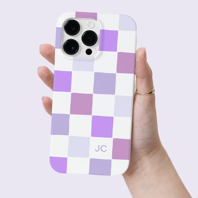 Monogram Checkered Purple Lavender Modern Pattern Case-Mate iPhone Case (Monogram Checkered Purple Lavender Modern Pattern Case-Mate iPhone Case)