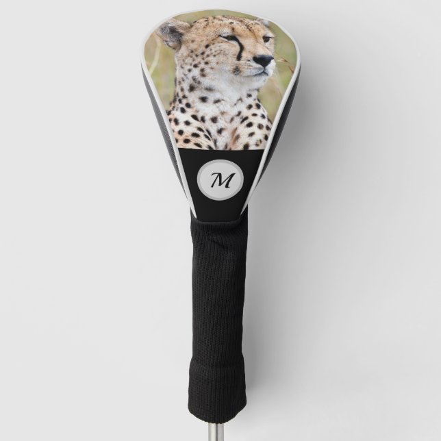 Monogram Cheetah wildlife personalized  Golf Head Cover (Front)