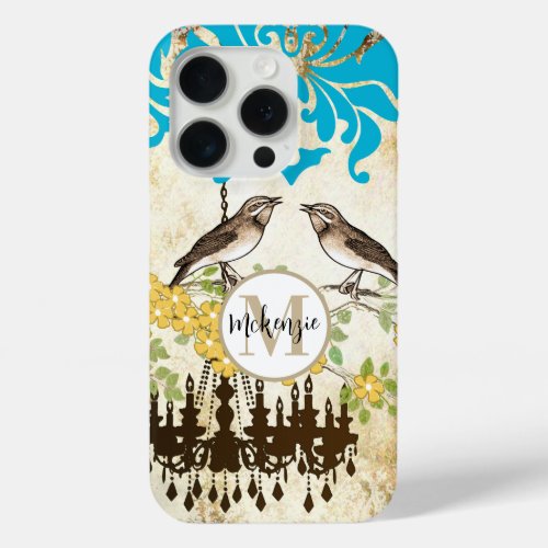 Monogram Cherry Blossom  Bird Chandelier iPhone iPhone 15 Pro Case