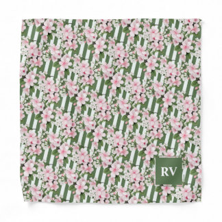 Monogram Cherry Blossoms Wedding Pocket Square Bandana